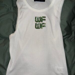 White fox White Tank Top with Green Beaded Detail